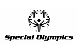The Special olympics logo - the black text 'Special Olympics' underneath a sphere made up of black cartoon people holding hands.
