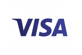 El logotipo de Visa: texto azul "VISA" sobre un fondo blanco.