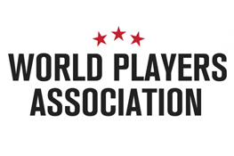 Le logo de l'Association mondiale des joueurs - le texte noir en gras «Association mondiale des joueurs» sous trois étoiles rouges.