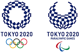 The Tokyo 2020 Olympic & Paralympic Games logos - a ring made up of blue and white squares above the text 'Tokyo 2020' and the Olympic rings